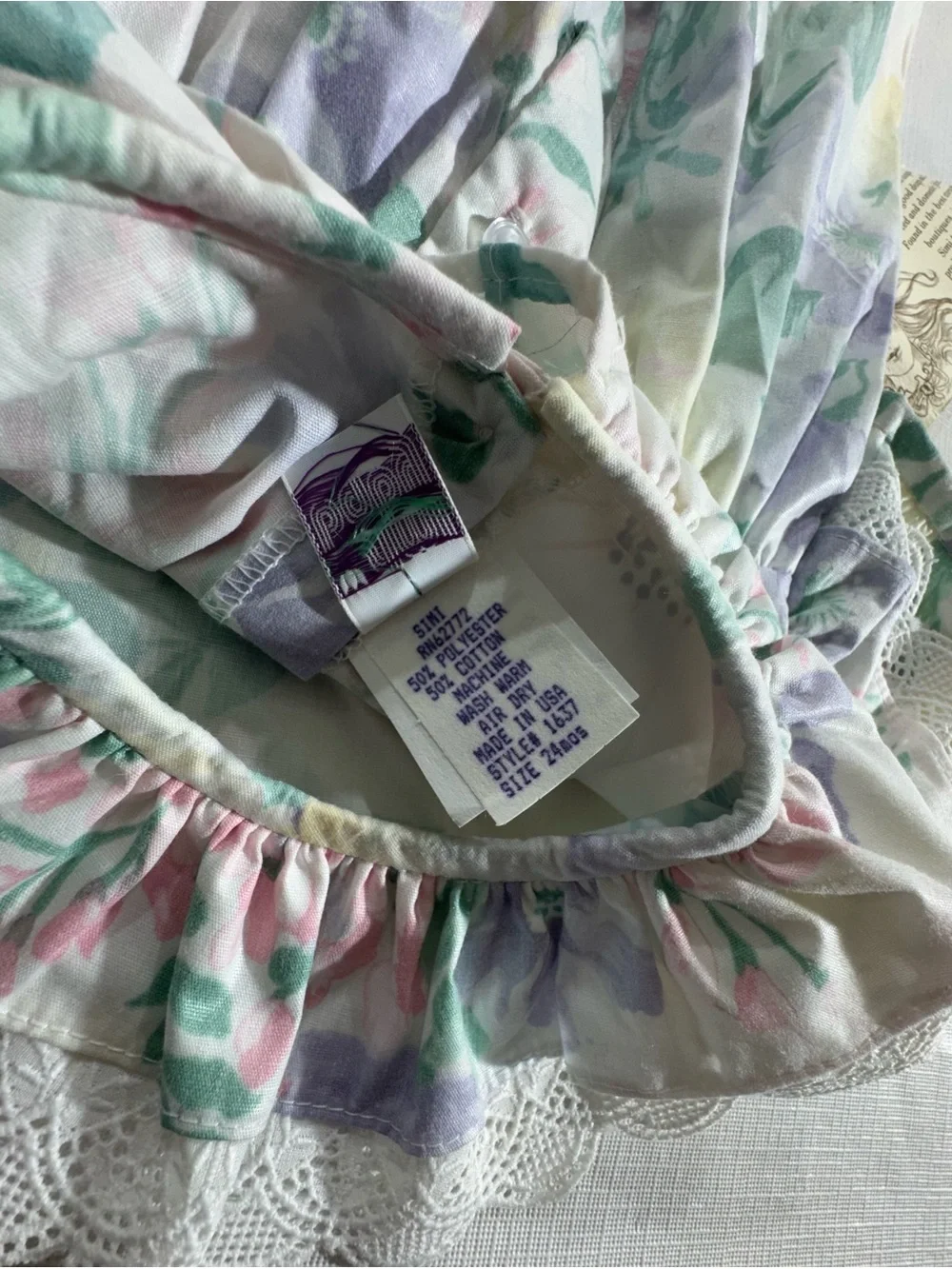 NWT Vintage Simi Baby Floral Pastel Baby Girl Dress with Lace Trim 24 Months